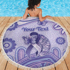 Personalised Epilepsy Awareness Beach Blanket Purple Ribbon Butterfly And Brain Aboriginal Art