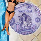 Personalised Epilepsy Awareness Beach Blanket Purple Ribbon Butterfly And Brain Aboriginal Art