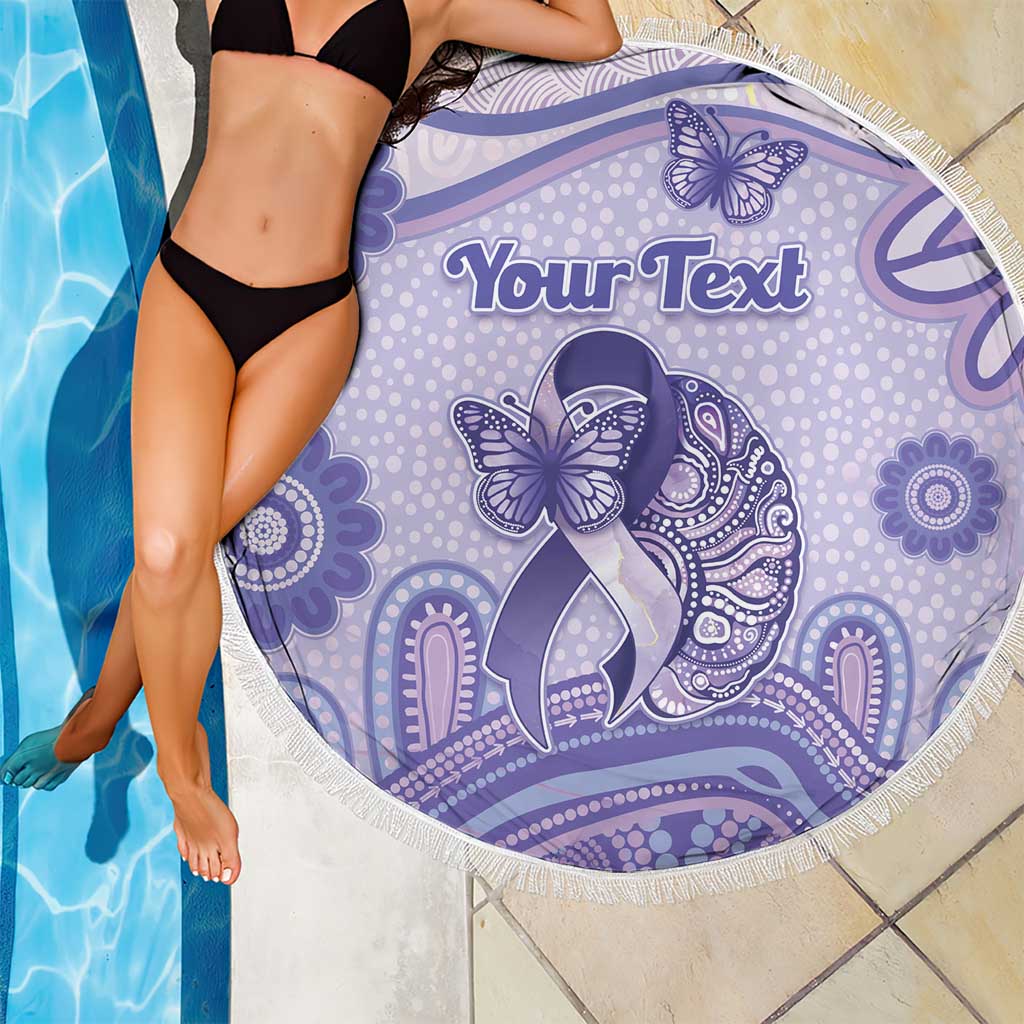 Personalised Epilepsy Awareness Beach Blanket Purple Ribbon Butterfly And Brain Aboriginal Art