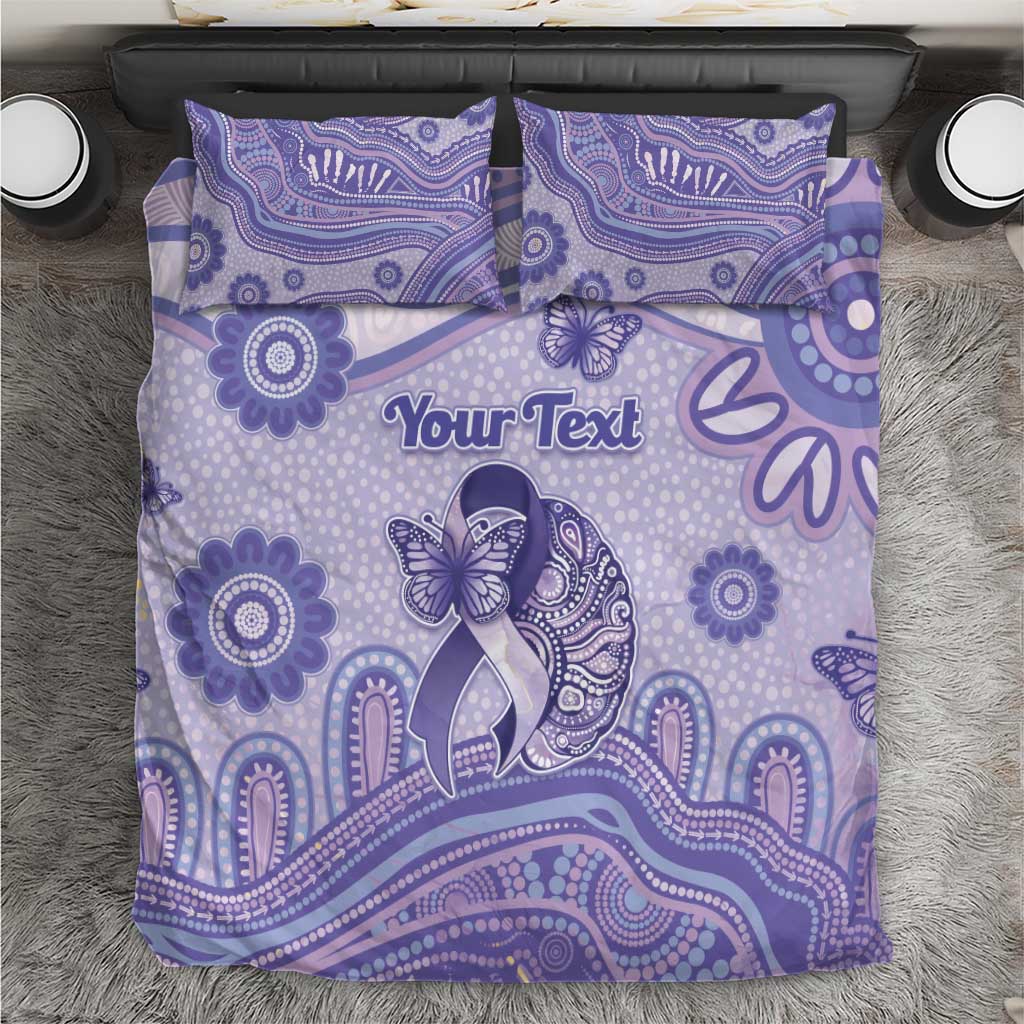 Personalised Epilepsy Awareness Bedding Set Purple Ribbon Butterfly And Brain Aboriginal Art