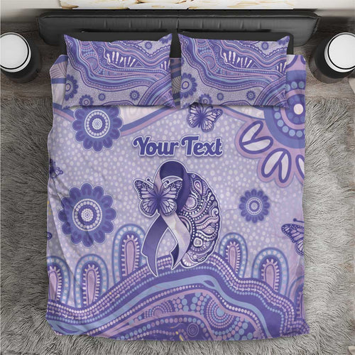 Personalised Epilepsy Awareness Bedding Set Purple Ribbon Butterfly And Brain Aboriginal Art