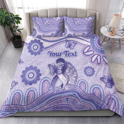Personalised Epilepsy Awareness Bedding Set Purple Ribbon Butterfly And Brain Aboriginal Art