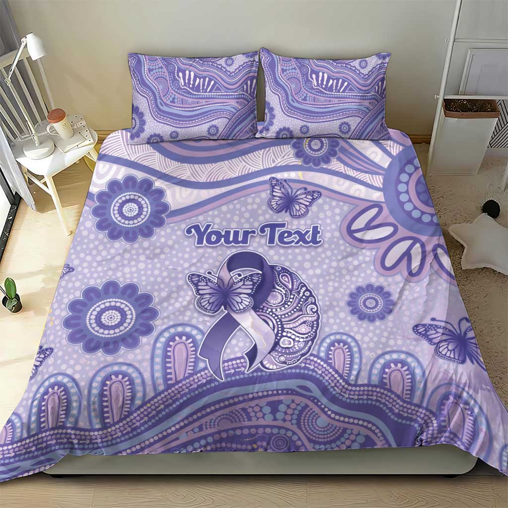 Personalised Epilepsy Awareness Bedding Set Purple Ribbon Butterfly And Brain Aboriginal Art