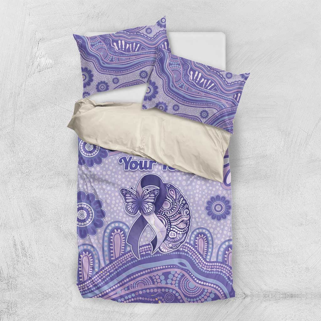 Personalised Epilepsy Awareness Bedding Set Purple Ribbon Butterfly And Brain Aboriginal Art