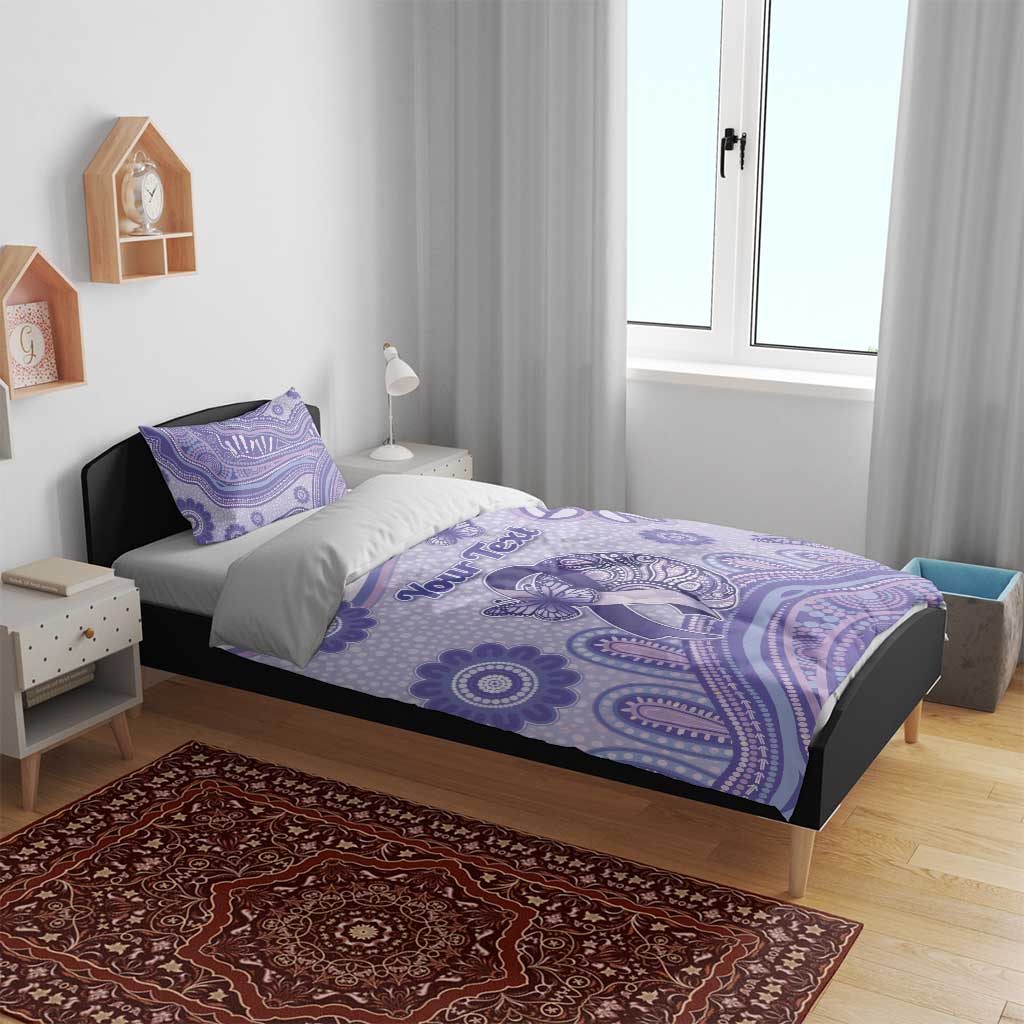 Personalised Epilepsy Awareness Bedding Set Purple Ribbon Butterfly And Brain Aboriginal Art