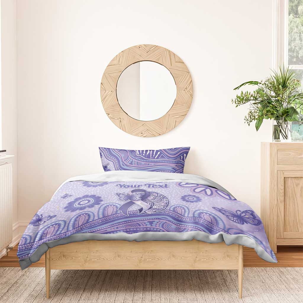 Personalised Epilepsy Awareness Bedding Set Purple Ribbon Butterfly And Brain Aboriginal Art