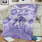 Personalised Epilepsy Awareness Blanket Purple Ribbon Butterfly And Brain Aboriginal Art