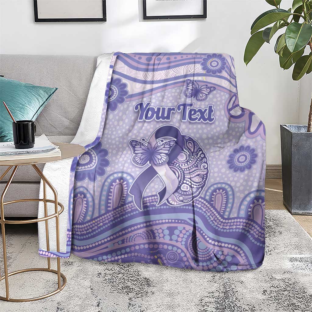 Personalised Epilepsy Awareness Blanket Purple Ribbon Butterfly And Brain Aboriginal Art