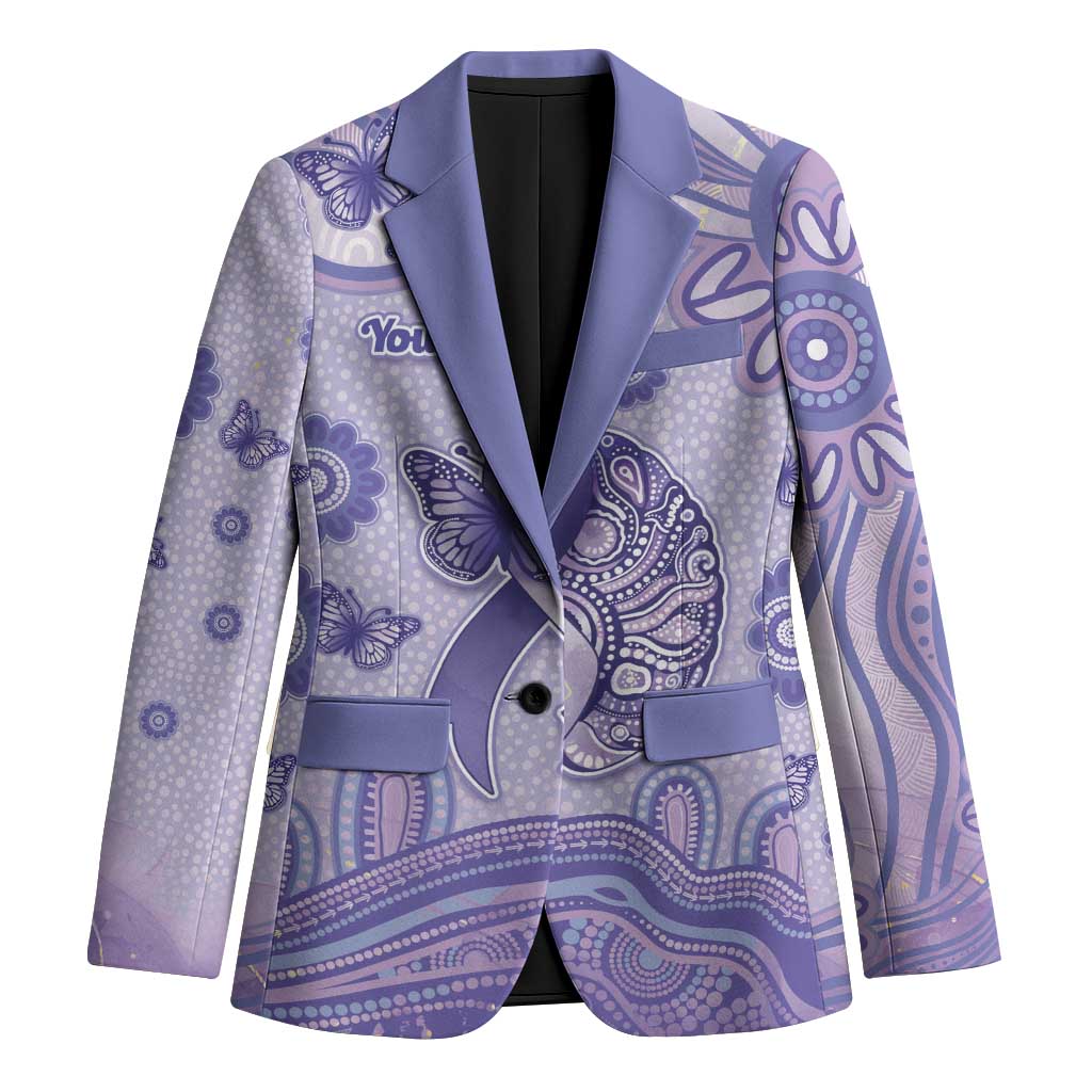 Personalised Epilepsy Awareness Blazer Purple Ribbon Butterfly And Brain Aboriginal Art