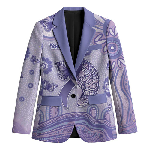 Personalised Epilepsy Awareness Blazer Purple Ribbon Butterfly And Brain Aboriginal Art