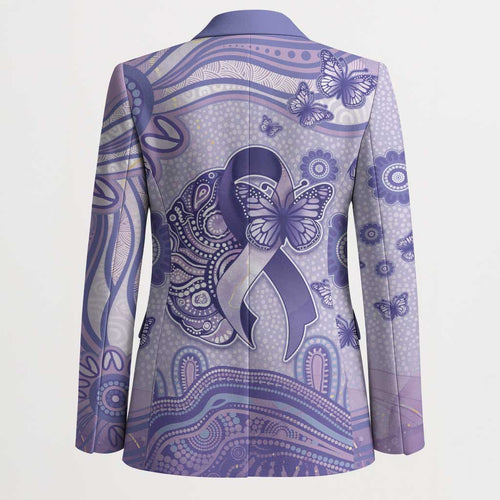 Personalised Epilepsy Awareness Blazer Purple Ribbon Butterfly And Brain Aboriginal Art