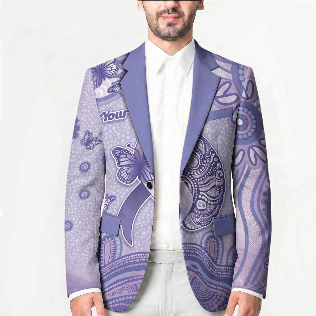 Personalised Epilepsy Awareness Blazer Purple Ribbon Butterfly And Brain Aboriginal Art