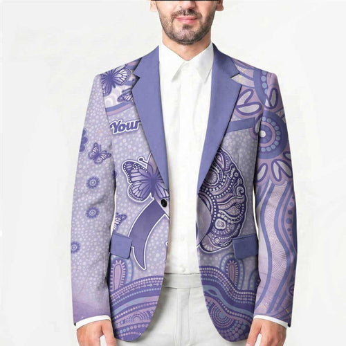 Personalised Epilepsy Awareness Blazer Purple Ribbon Butterfly And Brain Aboriginal Art