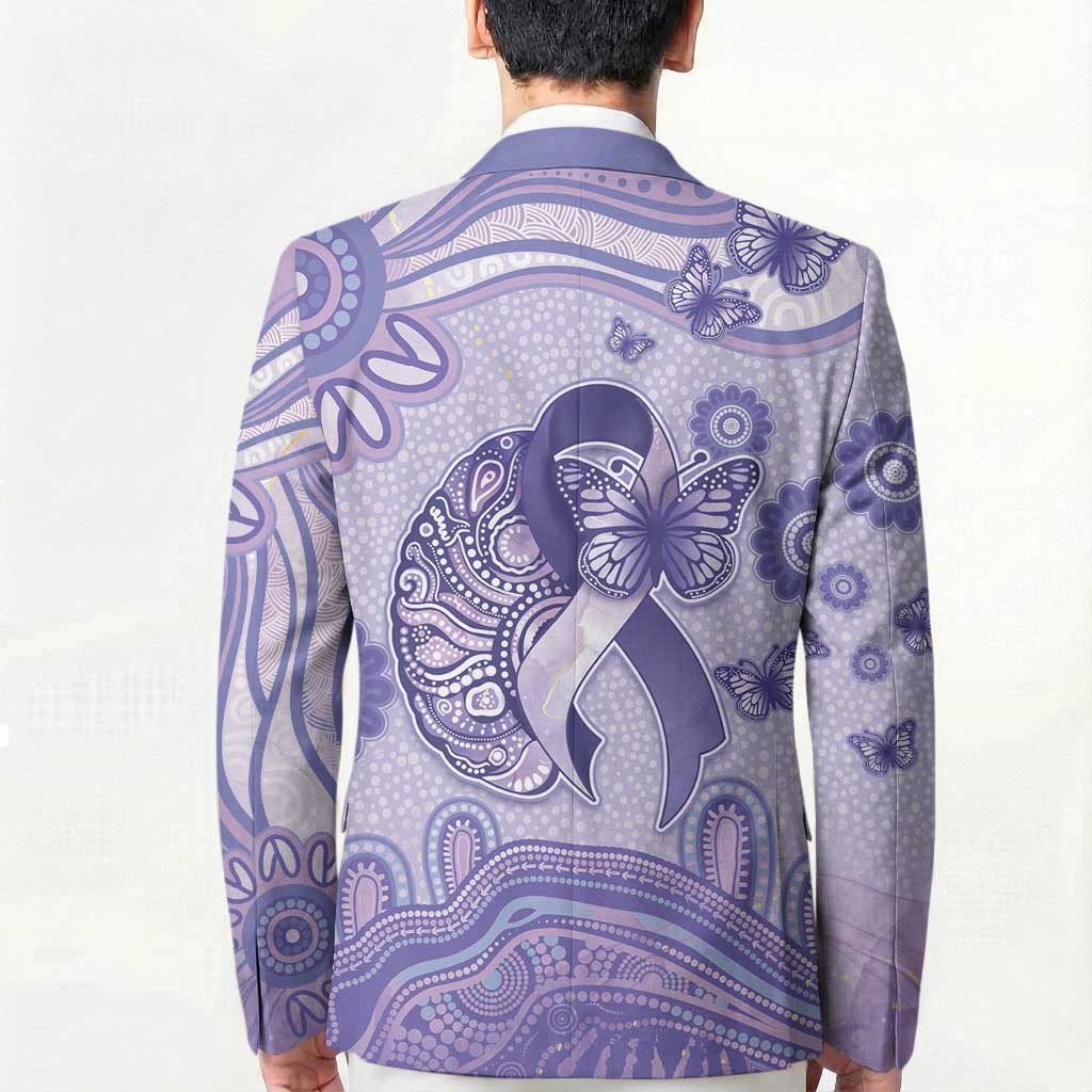 Personalised Epilepsy Awareness Blazer Purple Ribbon Butterfly And Brain Aboriginal Art