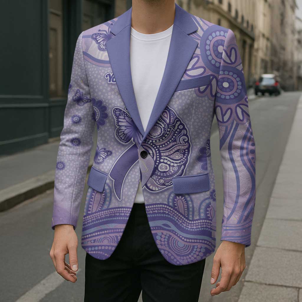 Personalised Epilepsy Awareness Blazer Purple Ribbon Butterfly And Brain Aboriginal Art