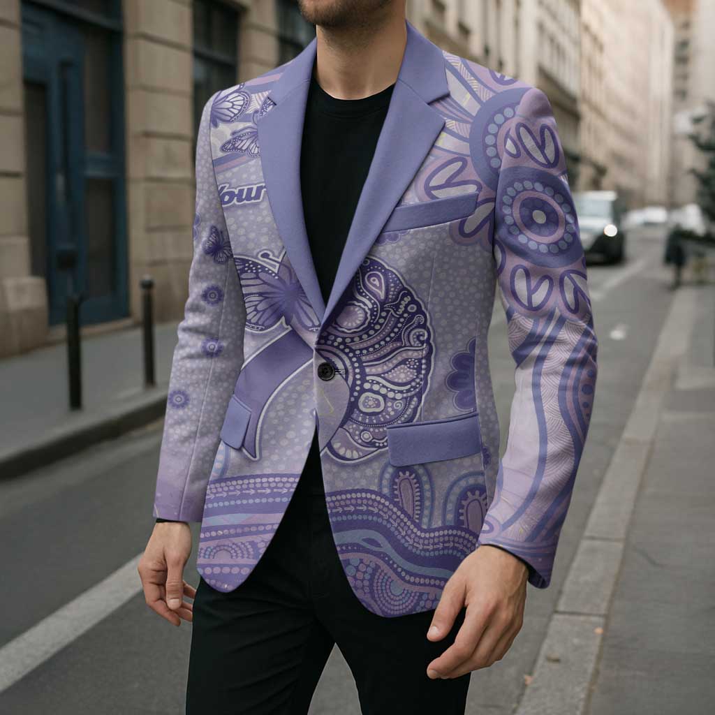 Personalised Epilepsy Awareness Blazer Purple Ribbon Butterfly And Brain Aboriginal Art