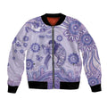 Personalised Epilepsy Awareness Bomber Jacket Purple Ribbon Butterfly And Brain Aboriginal Art