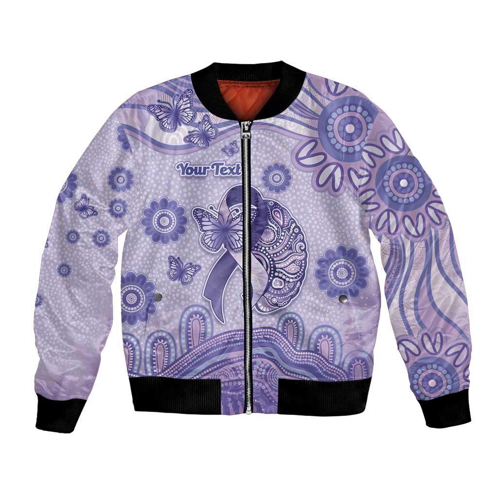 Personalised Epilepsy Awareness Bomber Jacket Purple Ribbon Butterfly And Brain Aboriginal Art