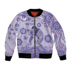 Personalised Epilepsy Awareness Bomber Jacket Purple Ribbon Butterfly And Brain Aboriginal Art