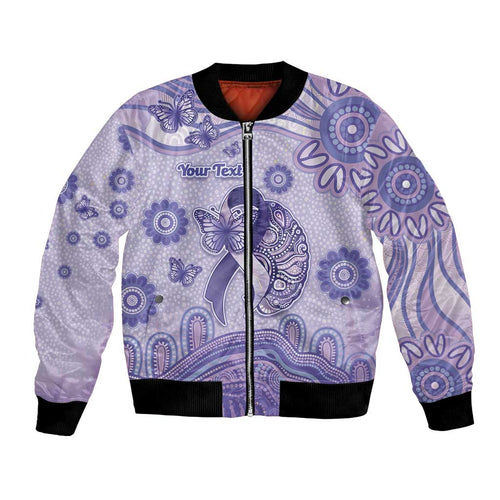 Personalised Epilepsy Awareness Bomber Jacket Purple Ribbon Butterfly And Brain Aboriginal Art