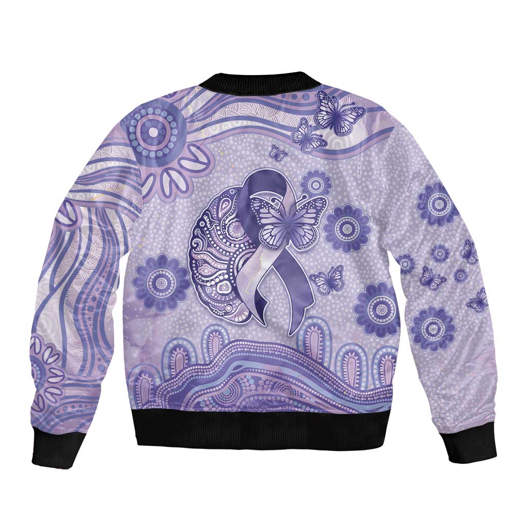 Personalised Epilepsy Awareness Bomber Jacket Purple Ribbon Butterfly And Brain Aboriginal Art