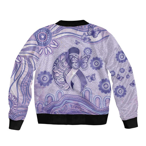 Personalised Epilepsy Awareness Bomber Jacket Purple Ribbon Butterfly And Brain Aboriginal Art