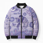 Personalised Epilepsy Awareness Bomber Puffer Jacket Purple Ribbon Butterfly And Brain Aboriginal Art