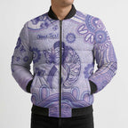 Personalised Epilepsy Awareness Bomber Puffer Jacket Purple Ribbon Butterfly And Brain Aboriginal Art