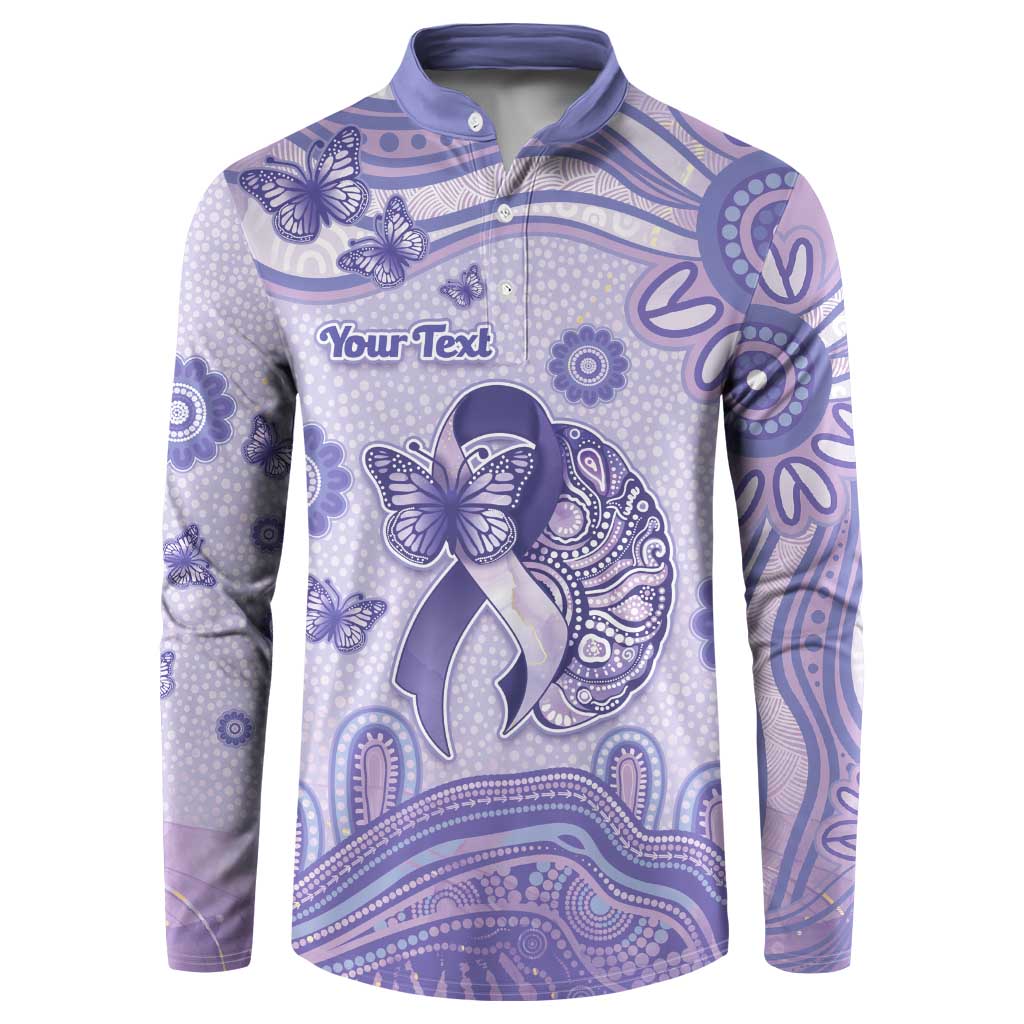 Personalised Epilepsy Awareness Button Sweatshirt Purple Ribbon Butterfly And Brain Aboriginal Art