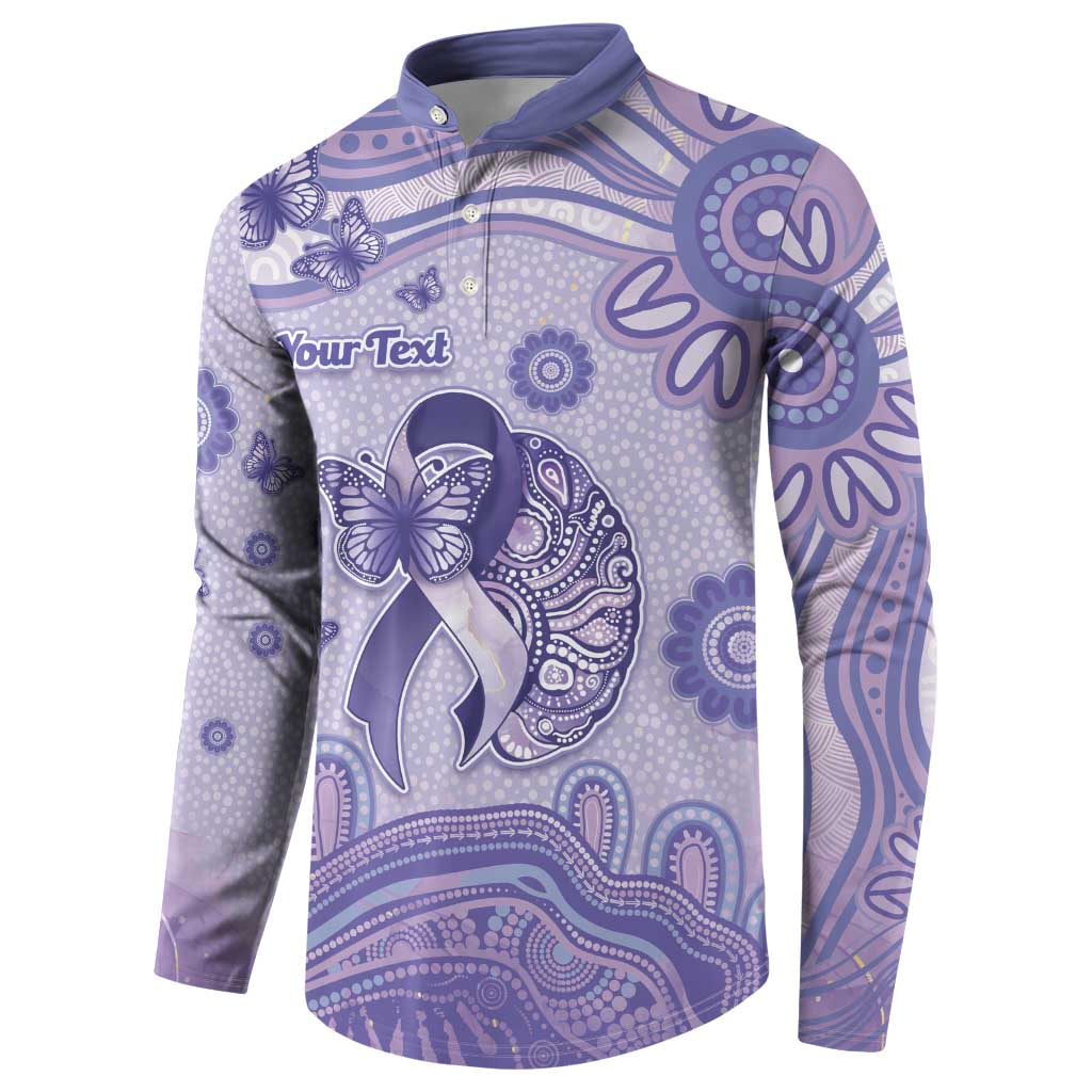 Personalised Epilepsy Awareness Button Sweatshirt Purple Ribbon Butterfly And Brain Aboriginal Art