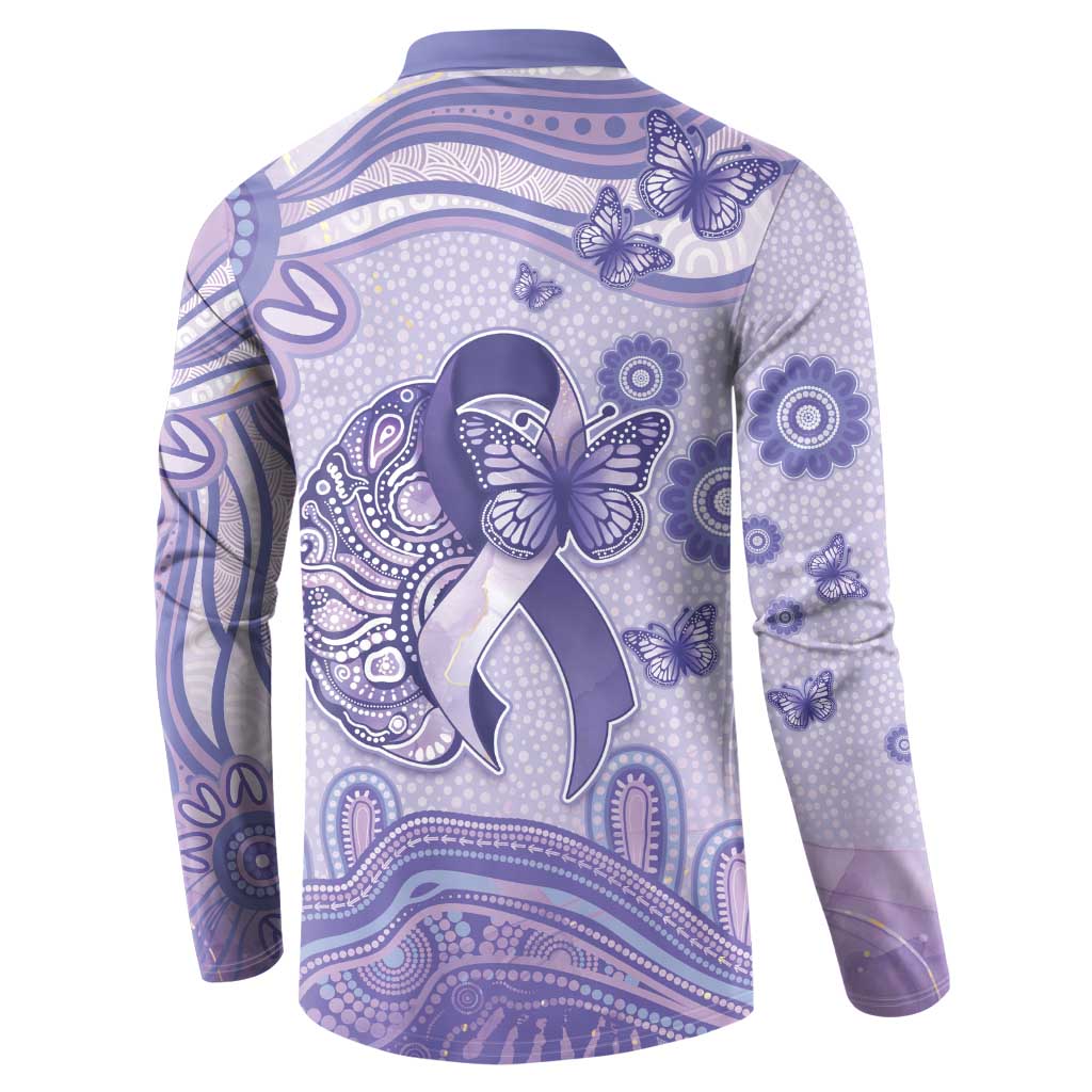 Personalised Epilepsy Awareness Button Sweatshirt Purple Ribbon Butterfly And Brain Aboriginal Art