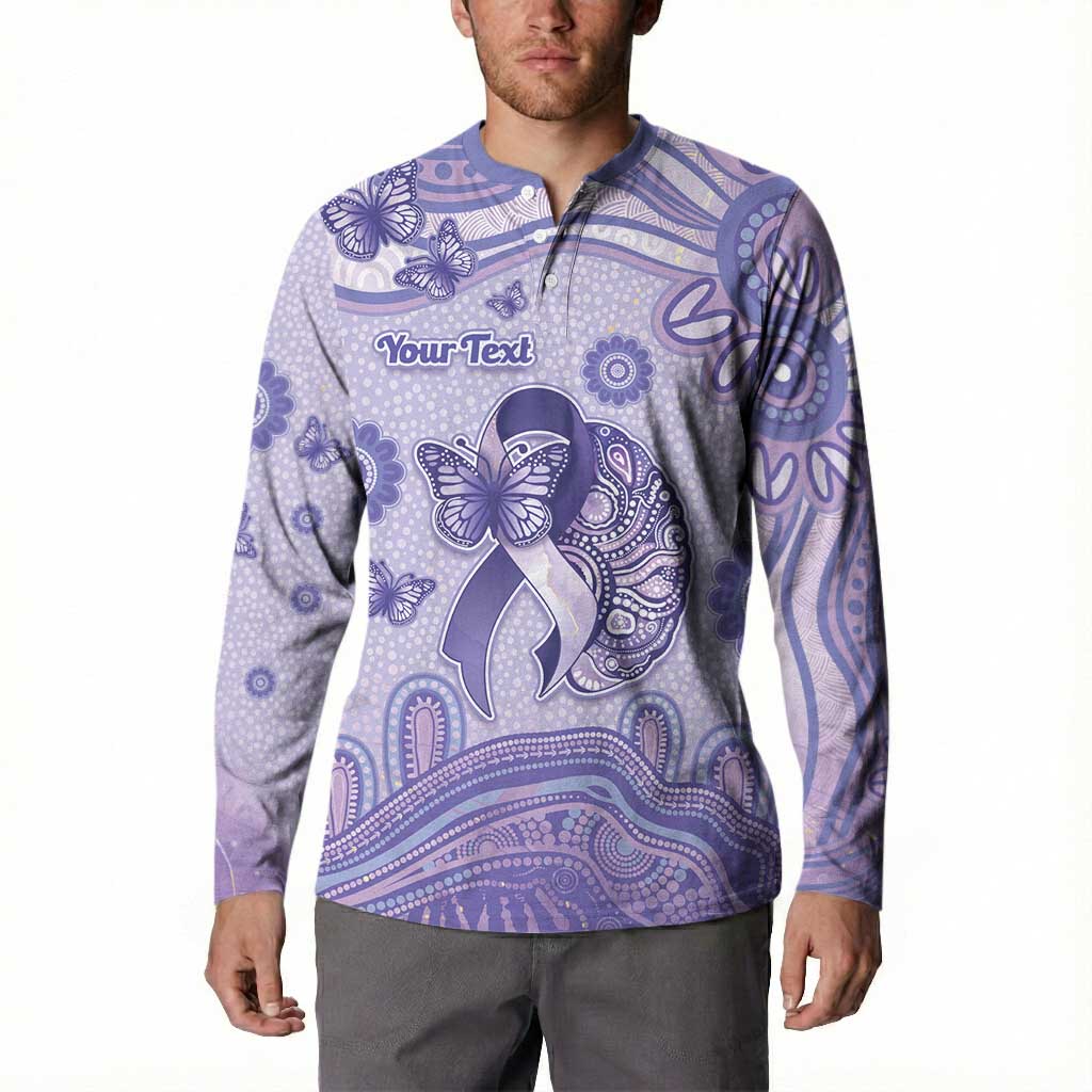 Personalised Epilepsy Awareness Button Sweatshirt Purple Ribbon Butterfly And Brain Aboriginal Art