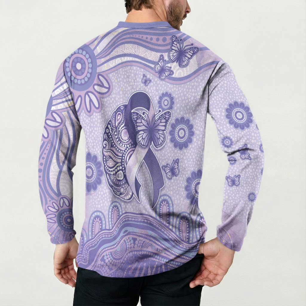 Personalised Epilepsy Awareness Button Sweatshirt Purple Ribbon Butterfly And Brain Aboriginal Art