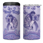 Personalised Epilepsy Awareness 4 in 1 Can Cooler Tumbler Purple Ribbon Butterfly And Brain Aboriginal Art