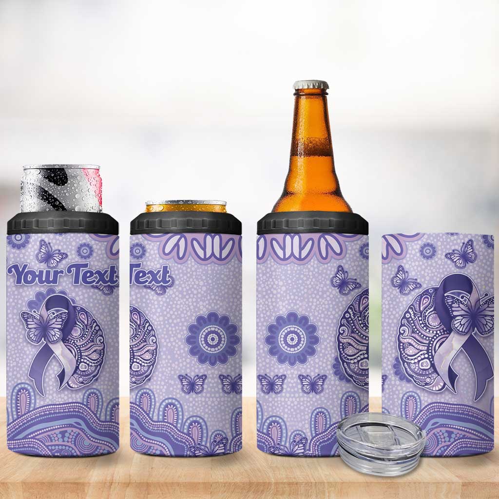 Personalised Epilepsy Awareness 4 in 1 Can Cooler Tumbler Purple Ribbon Butterfly And Brain Aboriginal Art