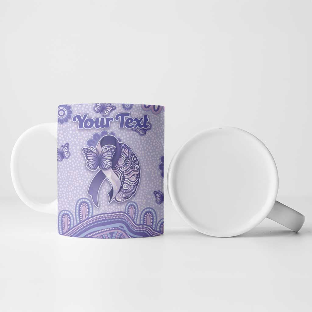Personalised Epilepsy Awareness Ceramic Mug Purple Ribbon Butterfly And Brain Aboriginal Art