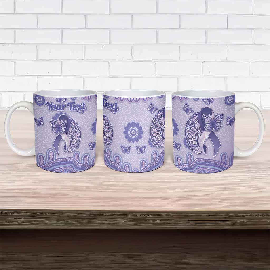 Personalised Epilepsy Awareness Ceramic Mug Purple Ribbon Butterfly And Brain Aboriginal Art