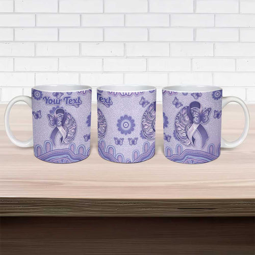 Personalised Epilepsy Awareness Ceramic Mug Purple Ribbon Butterfly And Brain Aboriginal Art