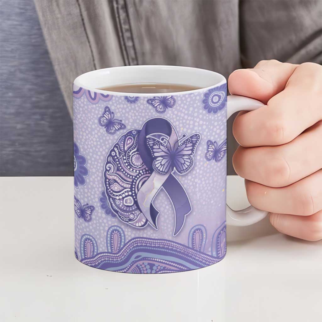 Personalised Epilepsy Awareness Ceramic Mug Purple Ribbon Butterfly And Brain Aboriginal Art