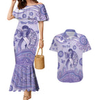 Personalised Epilepsy Awareness Couples Matching Mermaid Dress and Hawaiian Shirt Purple Ribbon Butterfly And Brain Aboriginal Art