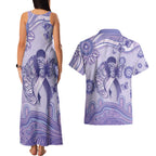 Personalised Epilepsy Awareness Couples Matching Tank Maxi Dress and Hawaiian Shirt Purple Ribbon Butterfly And Brain Aboriginal Art