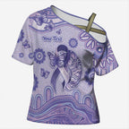 Personalised Epilepsy Awareness Cross Shoulder Shirt Purple Ribbon Butterfly And Brain Aboriginal Art
