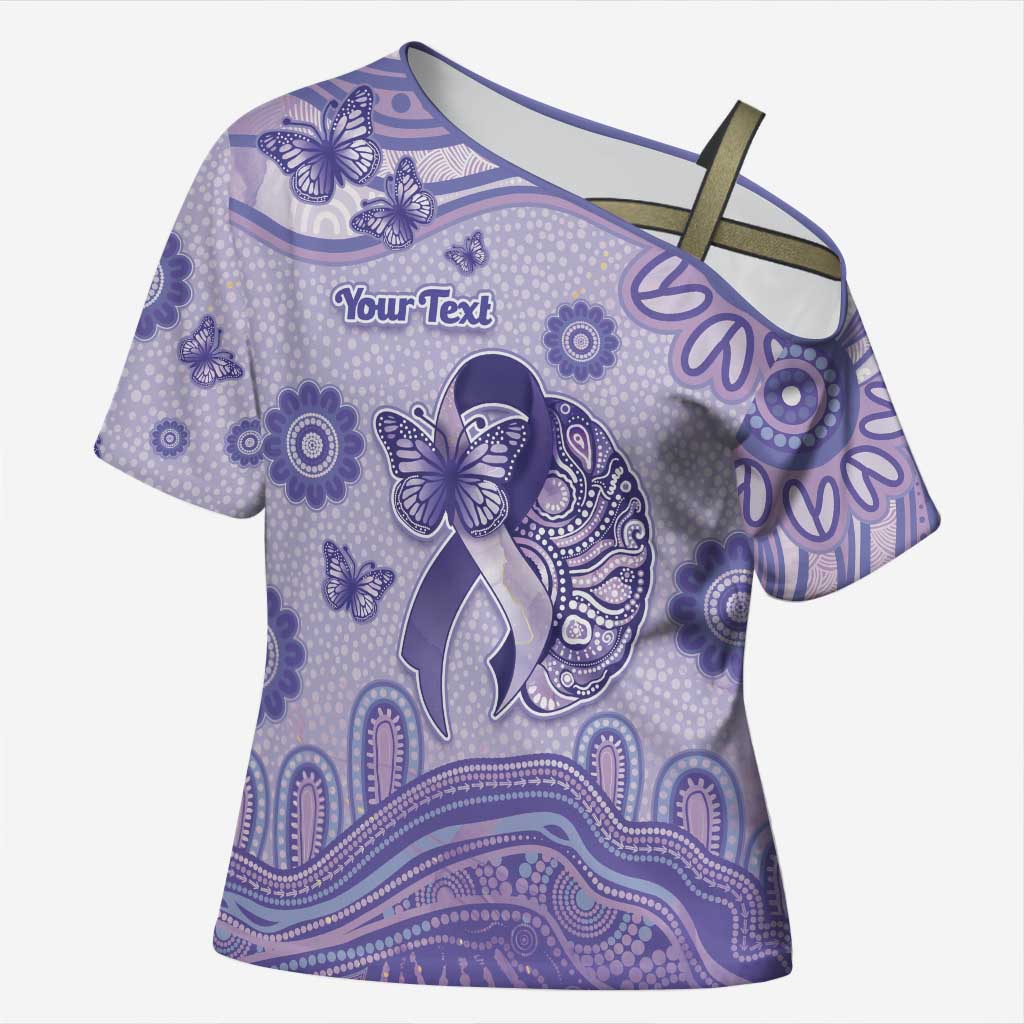 Personalised Epilepsy Awareness Cross Shoulder Shirt Purple Ribbon Butterfly And Brain Aboriginal Art