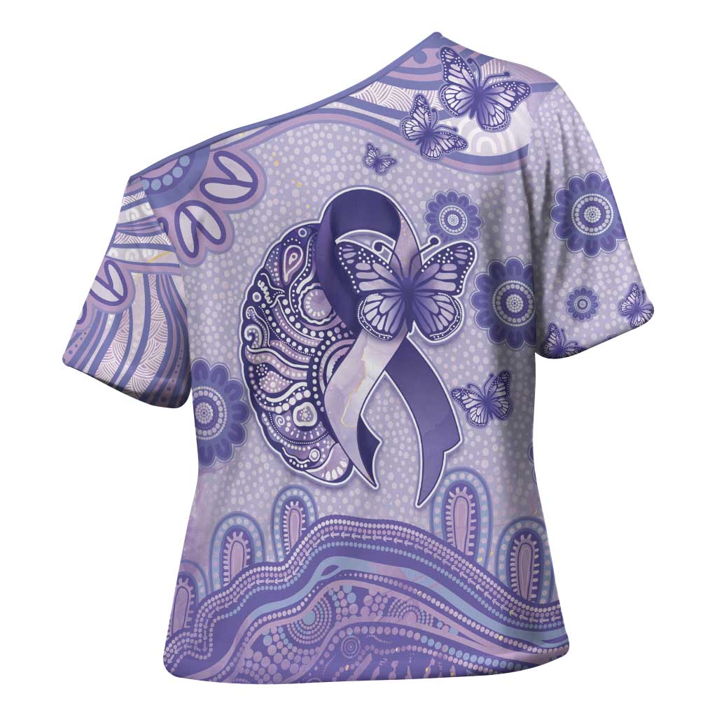 Personalised Epilepsy Awareness Cross Shoulder Shirt Purple Ribbon Butterfly And Brain Aboriginal Art