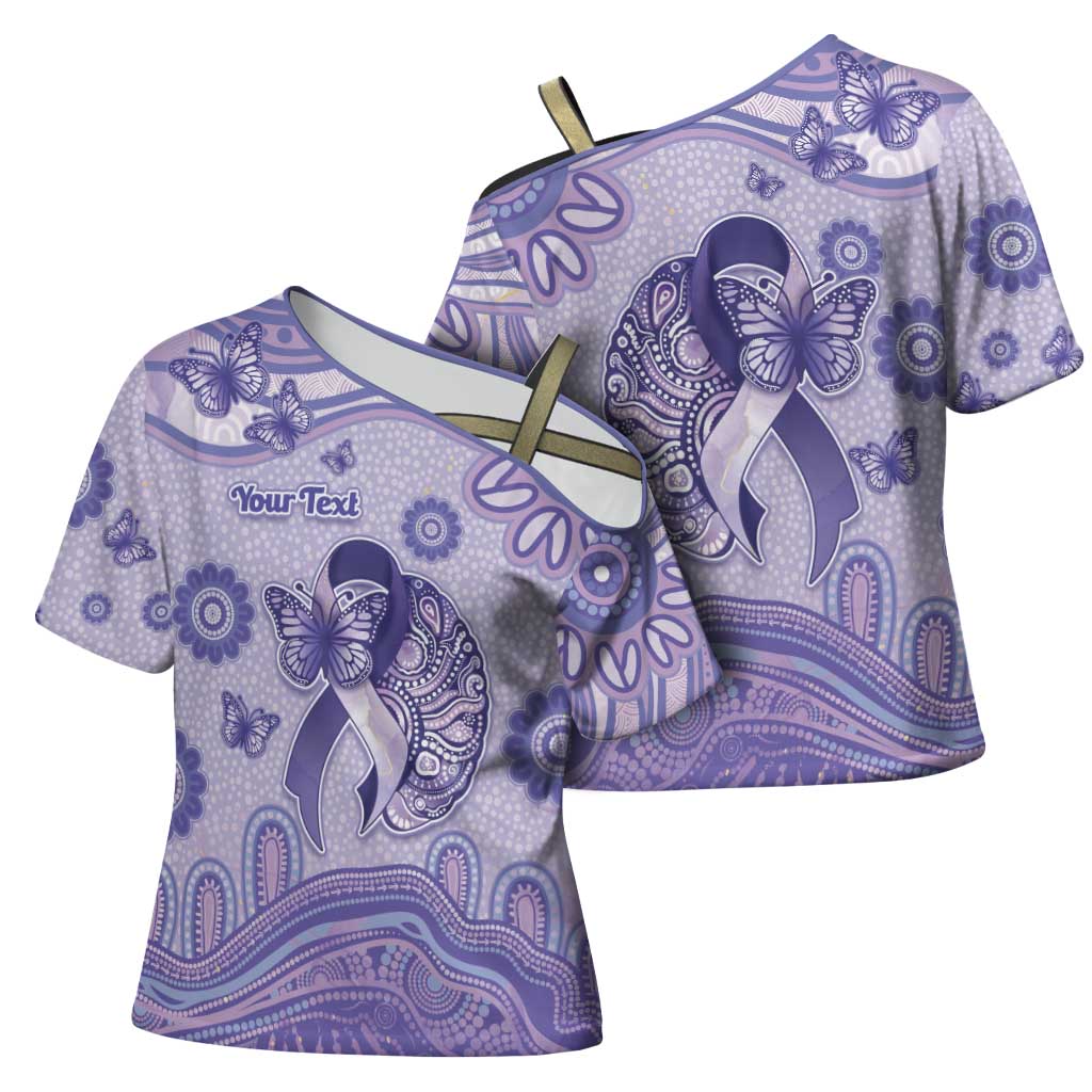 Personalised Epilepsy Awareness Cross Shoulder Shirt Purple Ribbon Butterfly And Brain Aboriginal Art