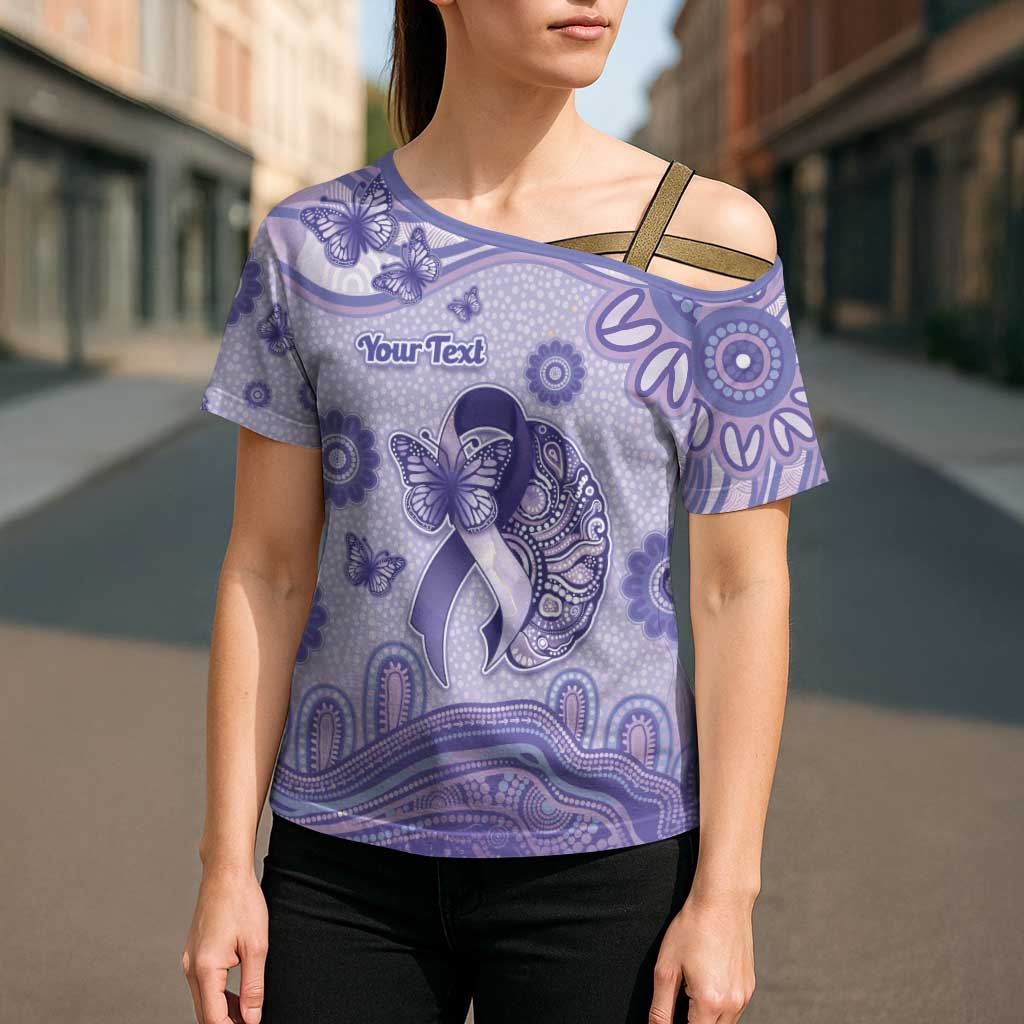 Personalised Epilepsy Awareness Cross Shoulder Shirt Purple Ribbon Butterfly And Brain Aboriginal Art