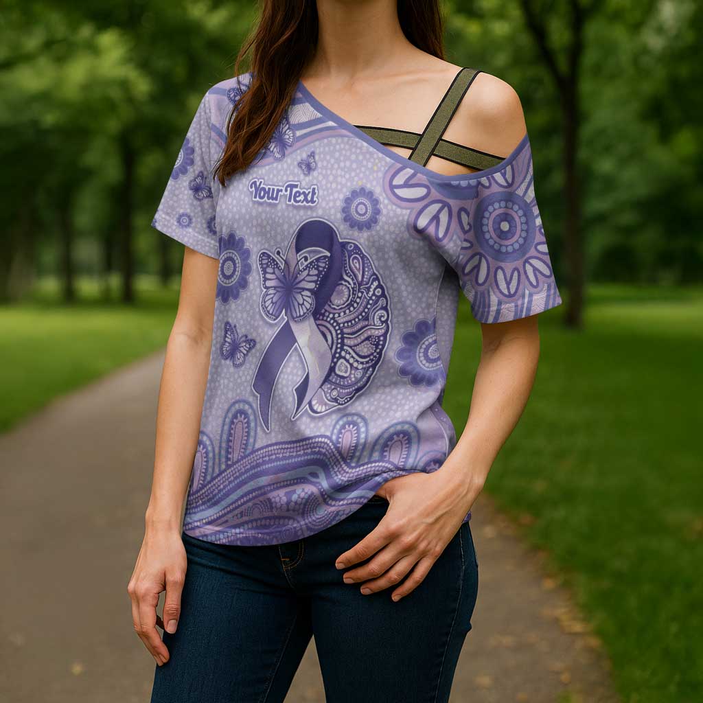 Personalised Epilepsy Awareness Cross Shoulder Shirt Purple Ribbon Butterfly And Brain Aboriginal Art