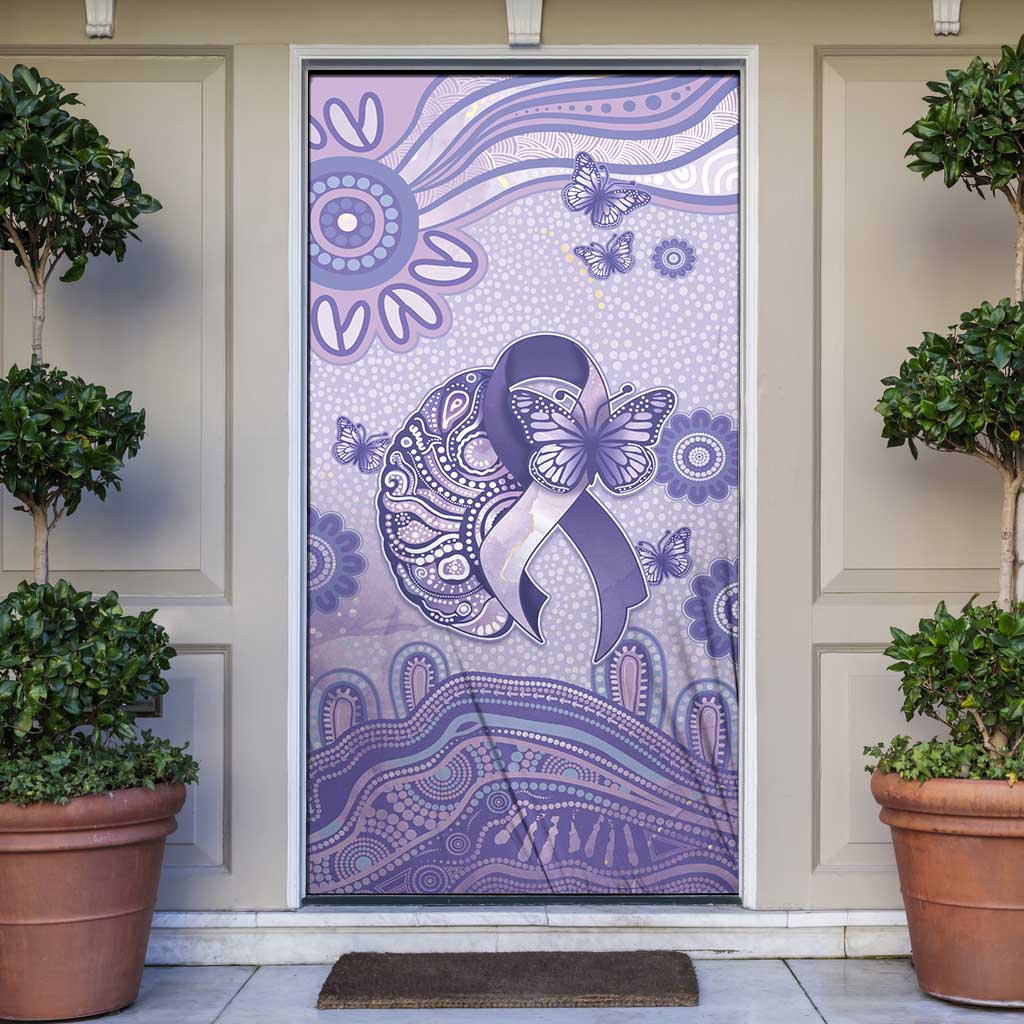 Epilepsy Awareness Door Cover Purple Ribbon Butterfly And Brain Aboriginal Art