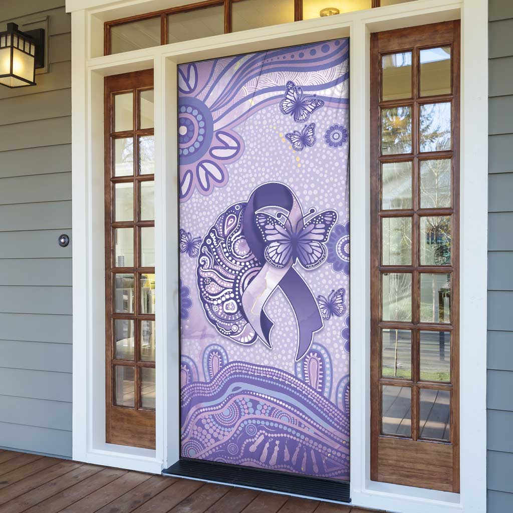Epilepsy Awareness Door Cover Purple Ribbon Butterfly And Brain Aboriginal Art