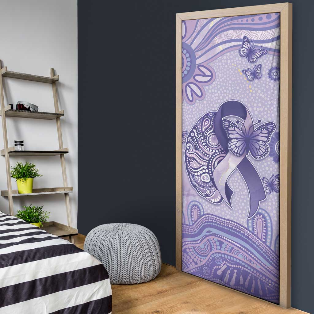 Epilepsy Awareness Door Cover Purple Ribbon Butterfly And Brain Aboriginal Art